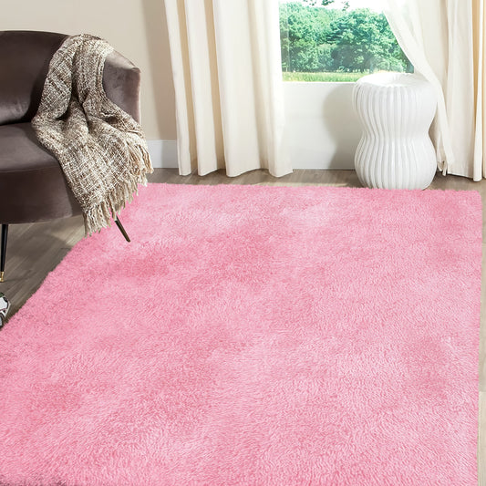Tapis rose à poils longs en peluche super doux