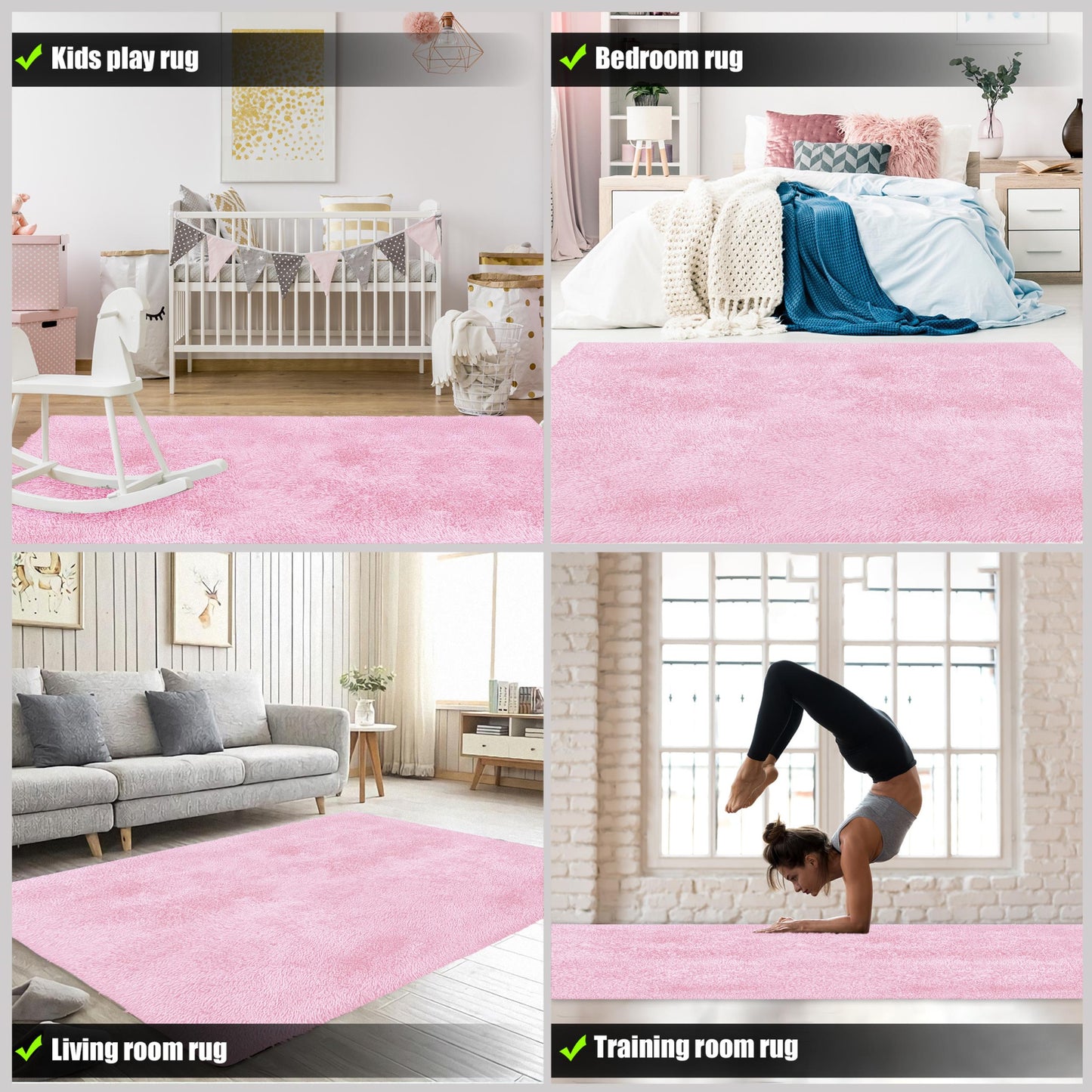 Alba Solid Contemporary Pink Plush Indoor Rug-10