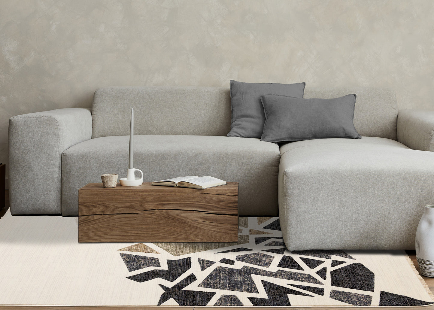 Art Distressed Geometric Cream Area Rug