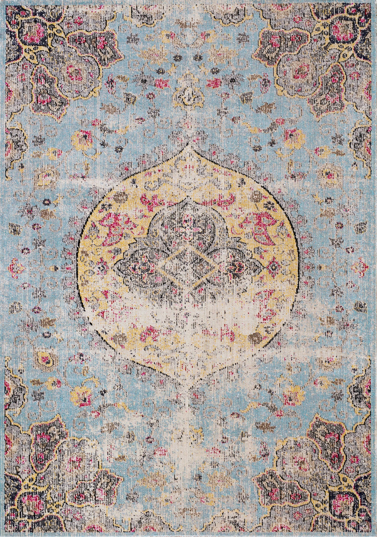 Alfombra contemporánea azul desgastada