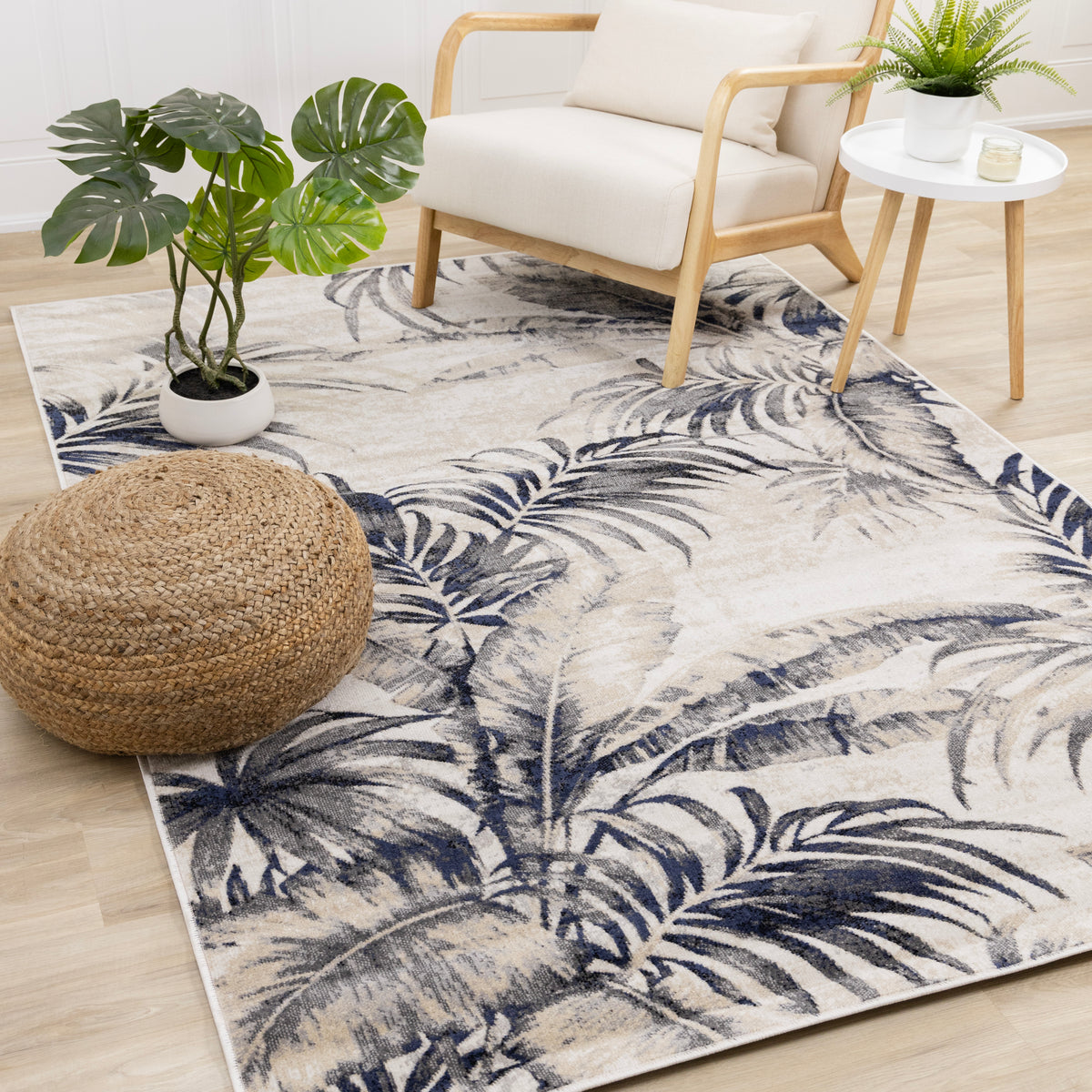 Tapis contemporain botanique crème