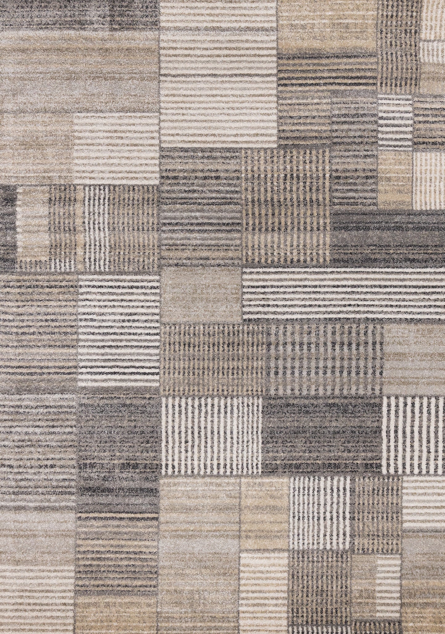 Alfombra contemporánea gris con diseño geométrico desgastado