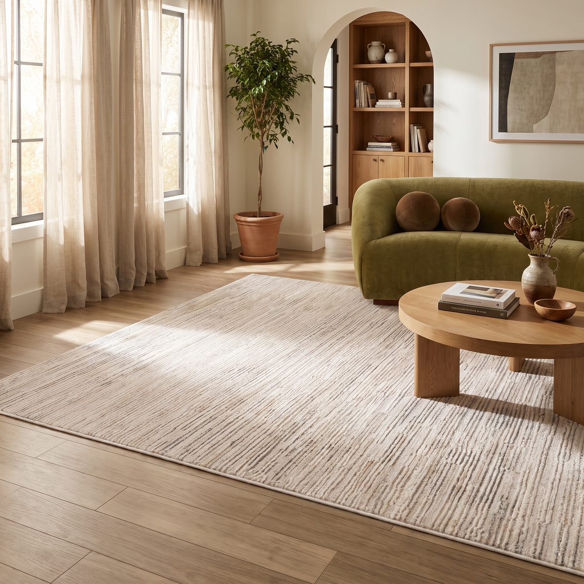 Tapis Kaori abstrait contemporain beige et crème