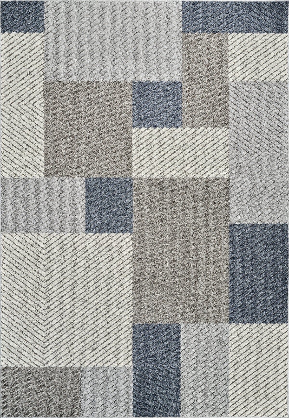 Alfombra interior contemporánea gris y azul Mandala Patchwork