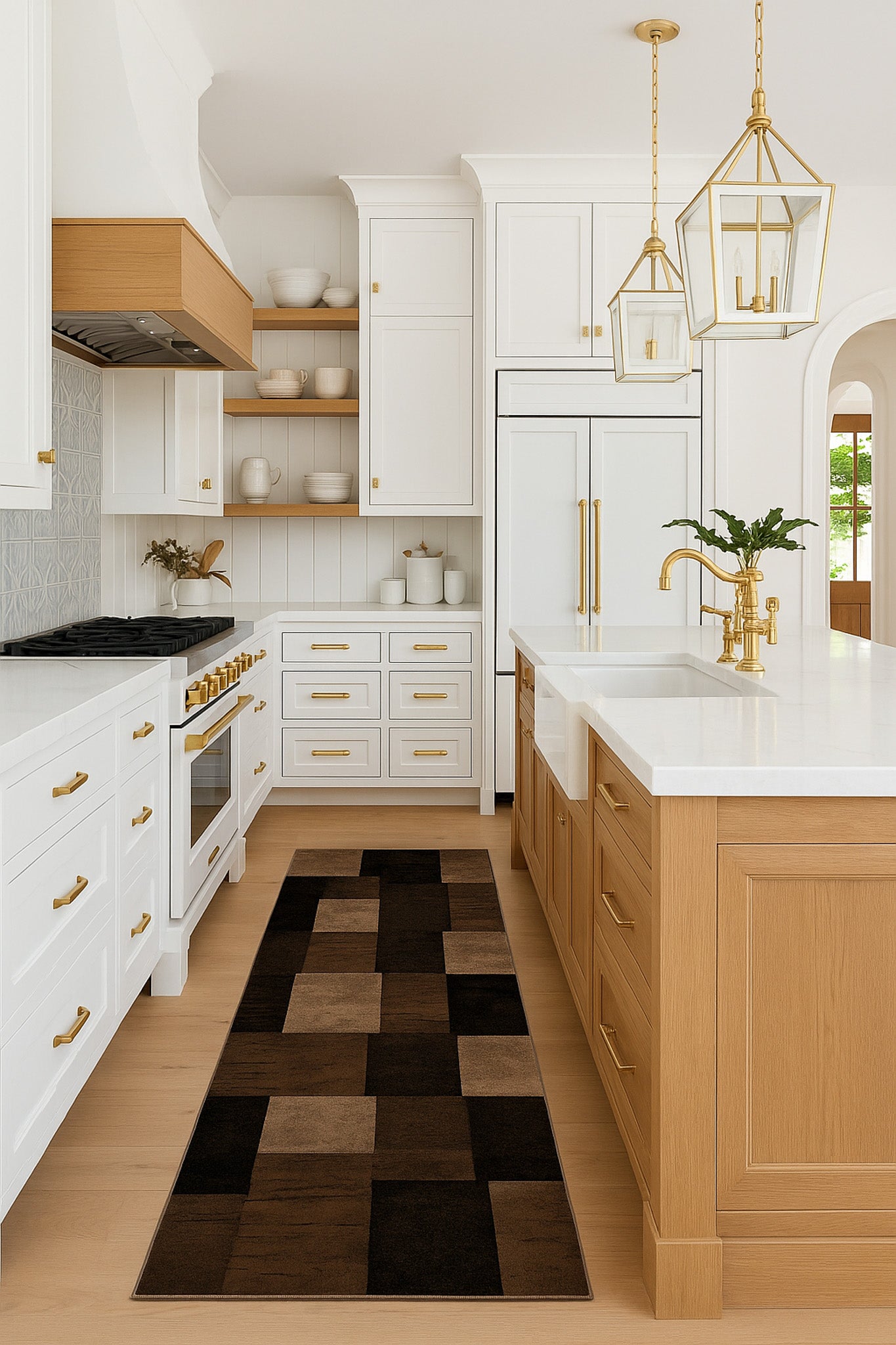 Tapis marron à carreaux géométriques Montage