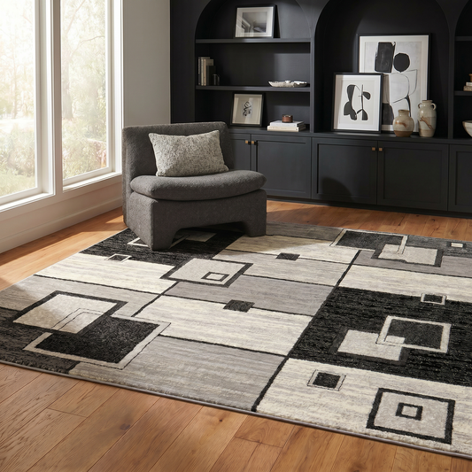 Binaa Geometric Contemporary Grey and Black Indoor Rug