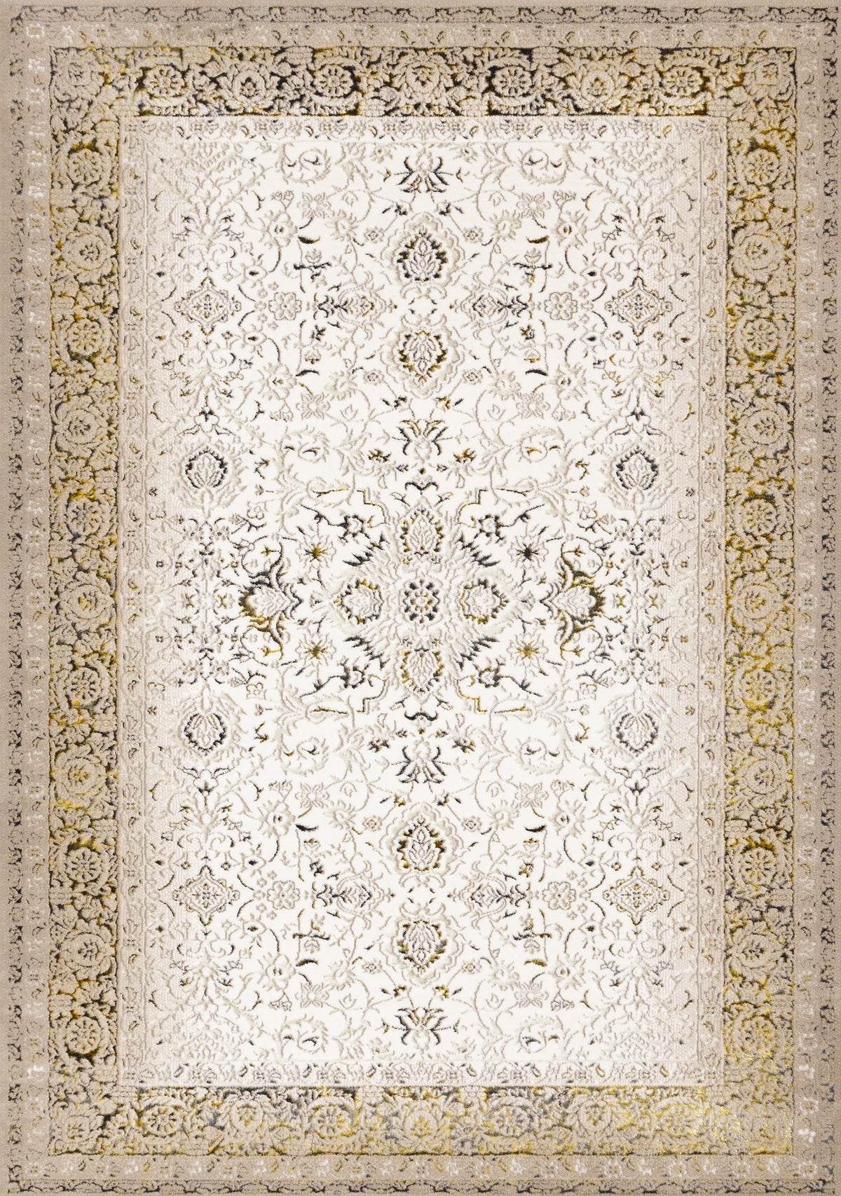 Tapis traditionnel à bordure élégant crème