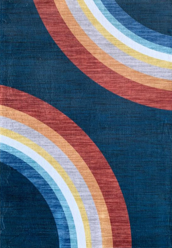 Tapis Marlow arc-en-ciel bleu marine pour enfants
