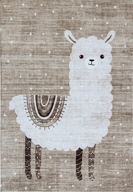 Kids Soft Steps Playtime Llama Brown Rug