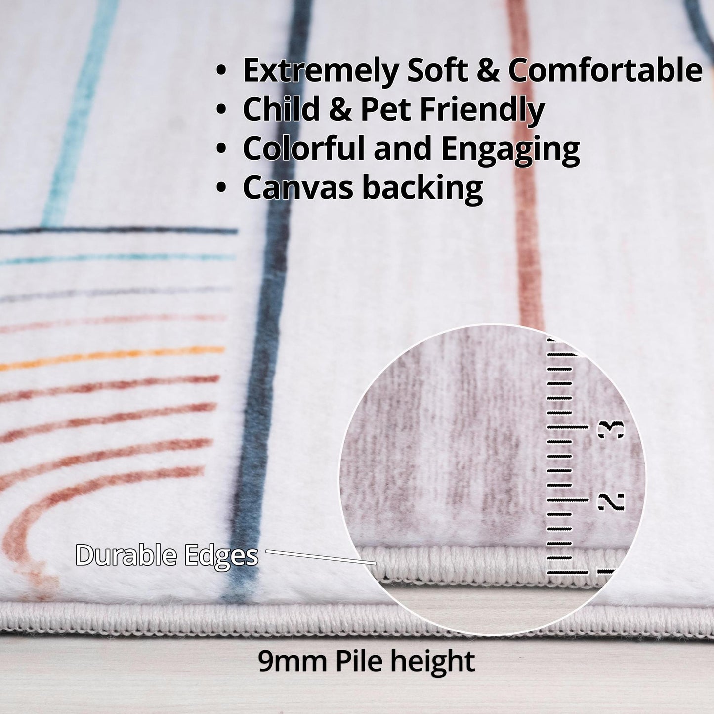 Tapis de jeu arc-en-ciel coloré rayé Soft Steps Playtime, tapis doux bleu