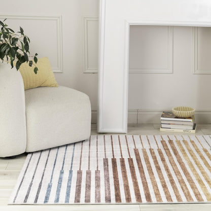 Eclipse Colorful Striped Rainbow White Indoor Area Rug
