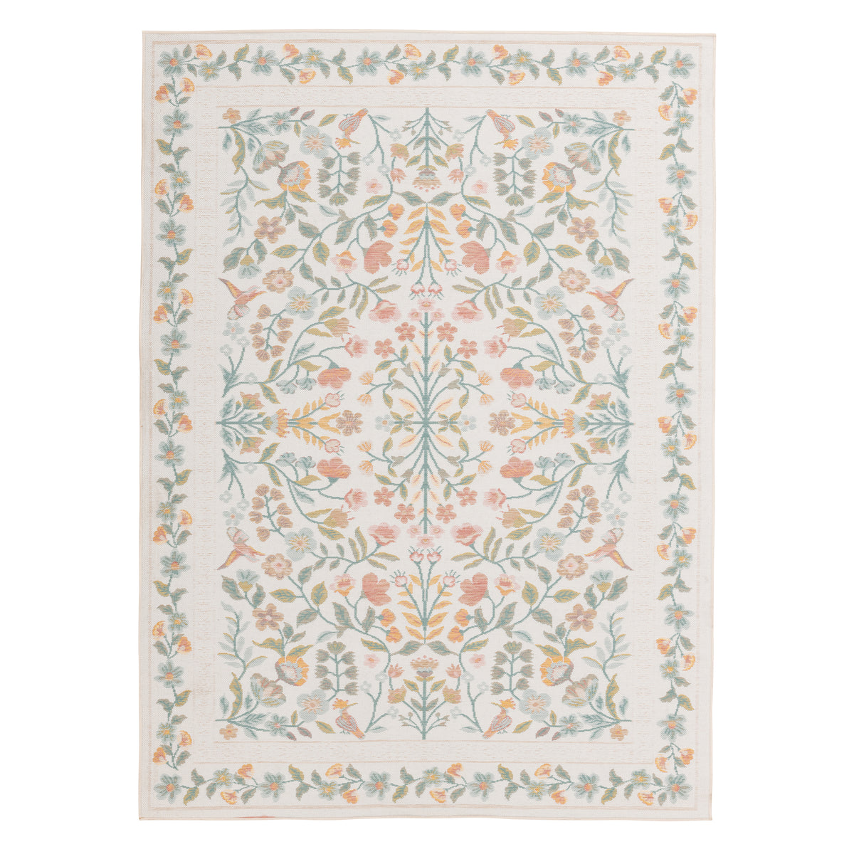 Alfombra de exterior floral moderna marfil y multicolor