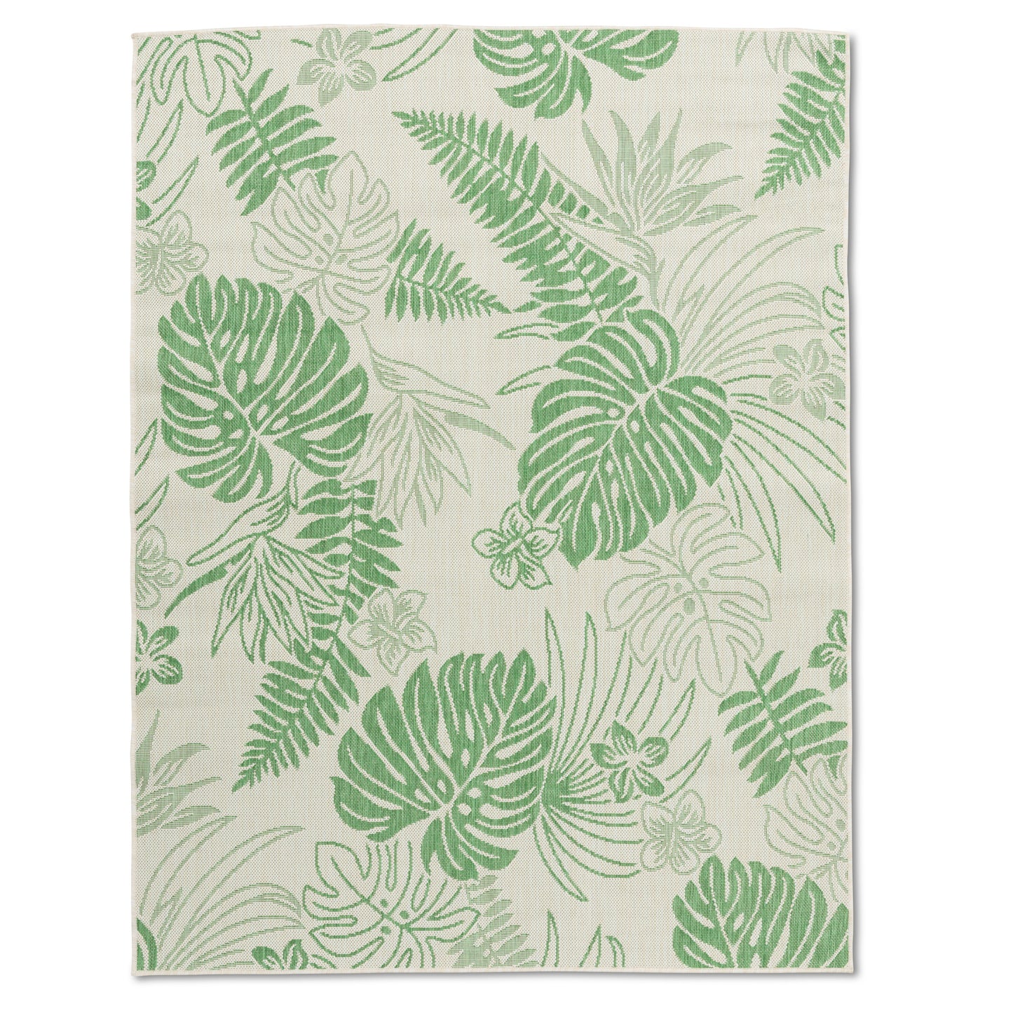 Floral Modern Green and White Outdoor Rug