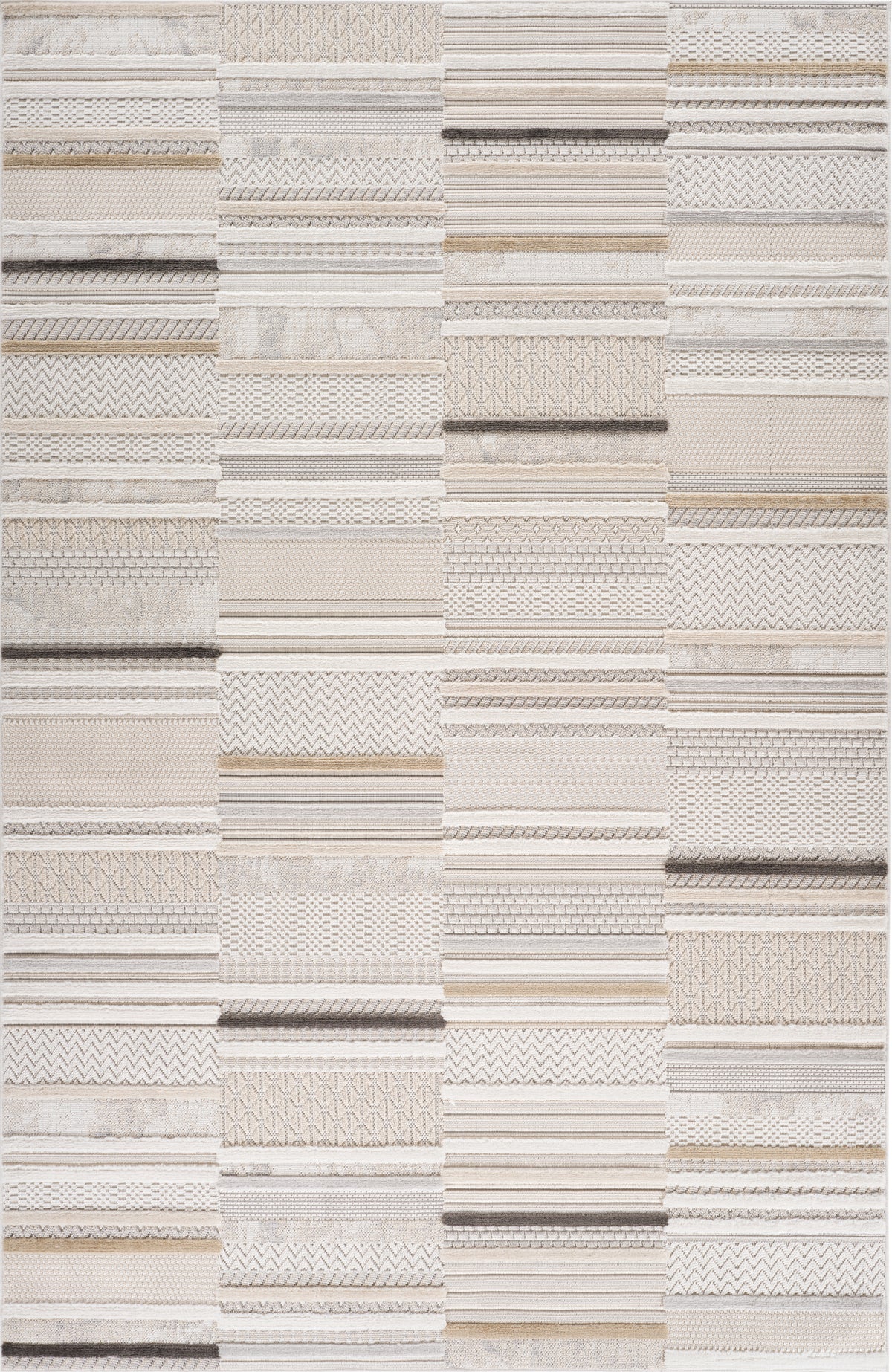 Tapis Ivara patchwork et rayé contemporain beige et crème