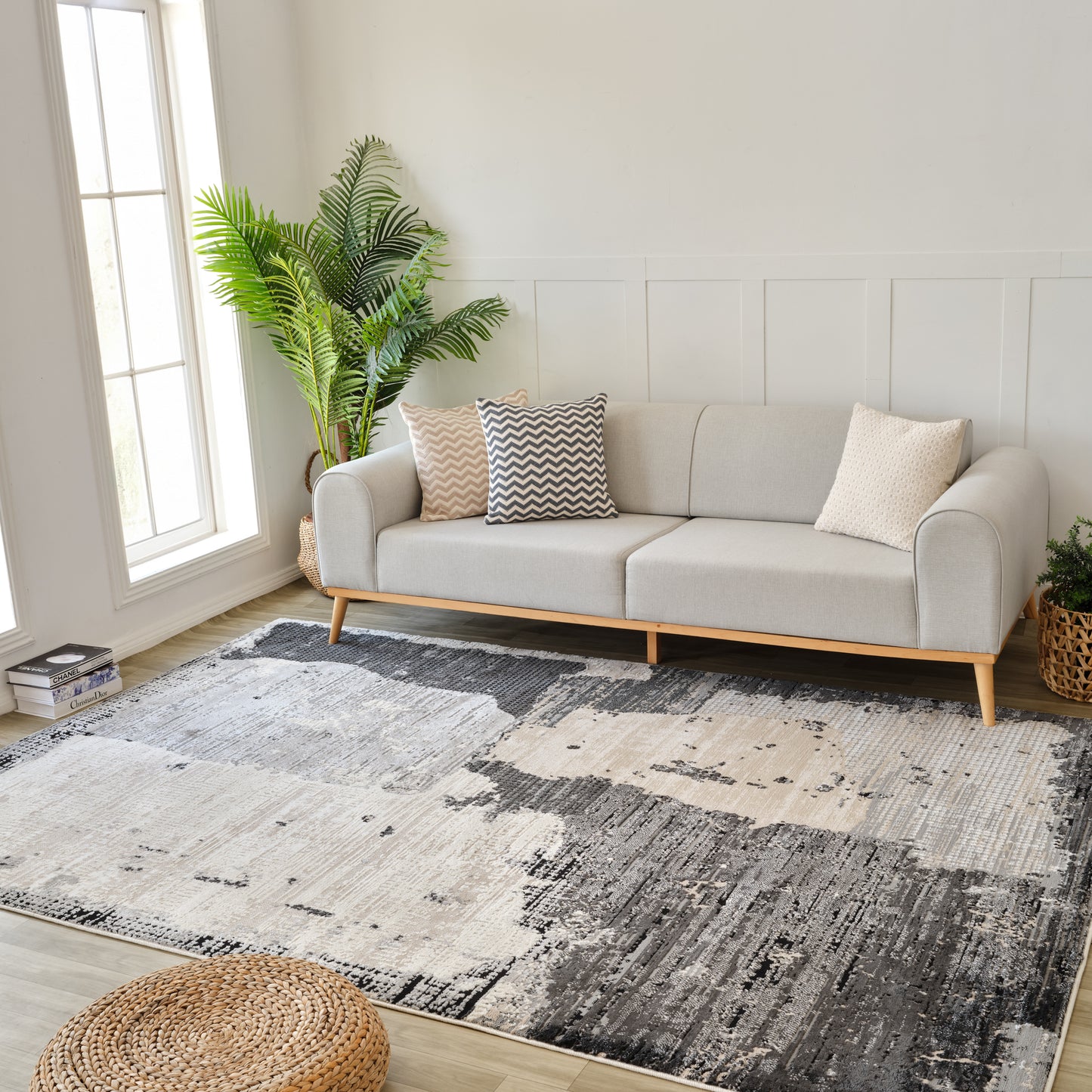 Tapis noir moderne abstrait Nomad