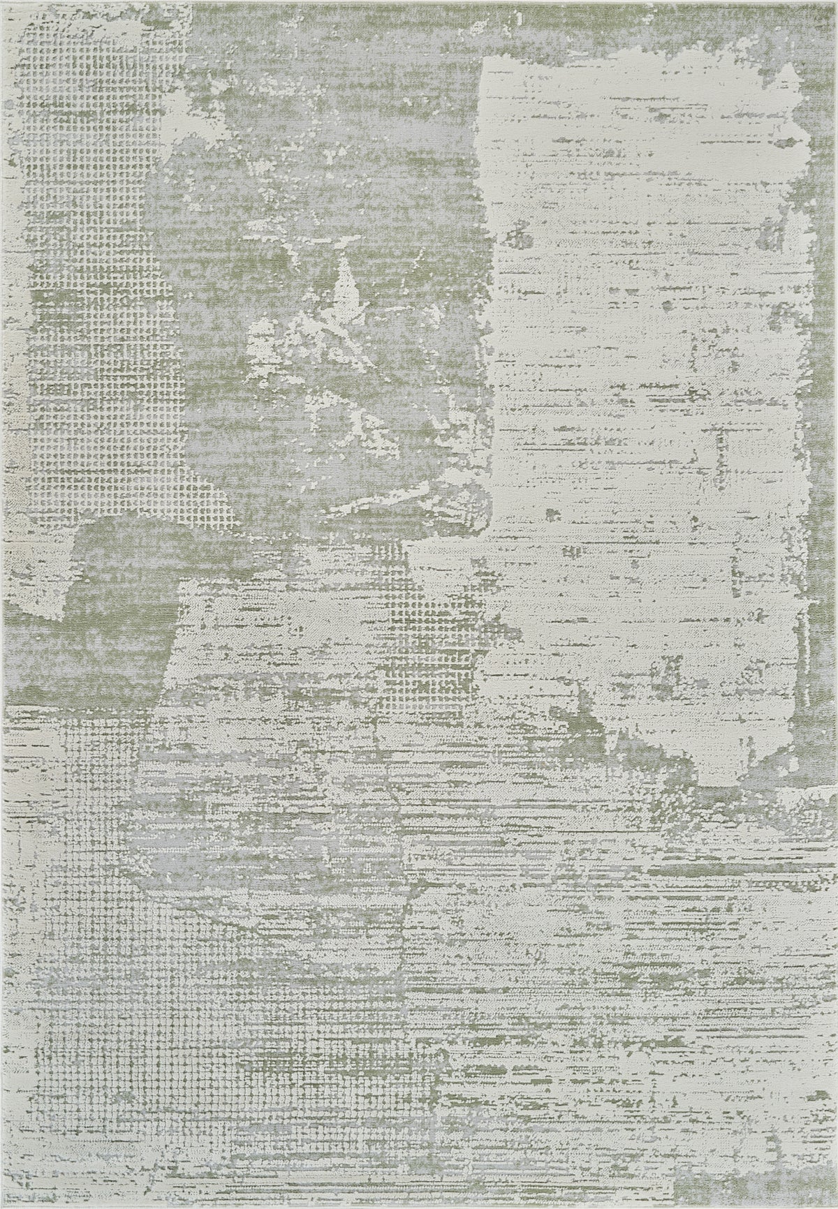 Alfombra de interior moderna Atlas con retazos abstractos en verde y beige