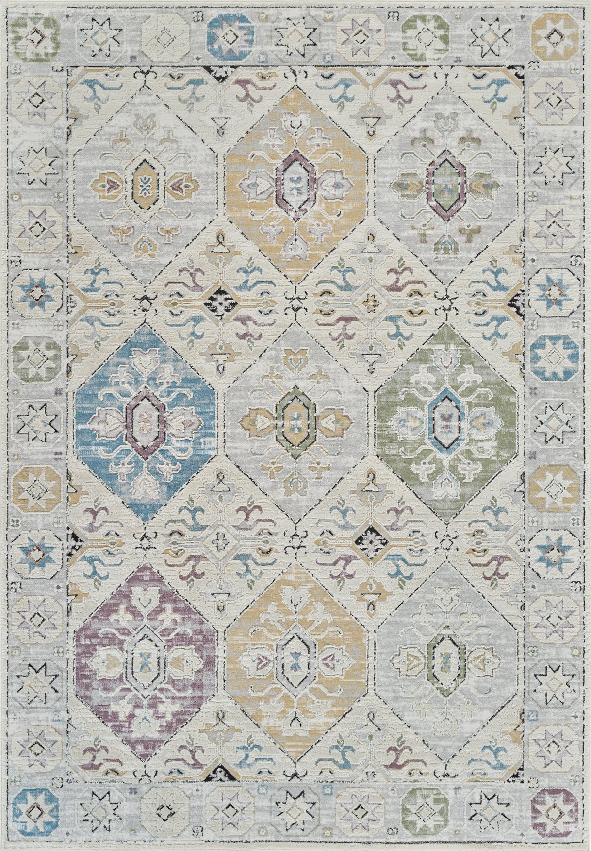 Alfombra de interior tradicional Jinan Tile Medallion beige y gris