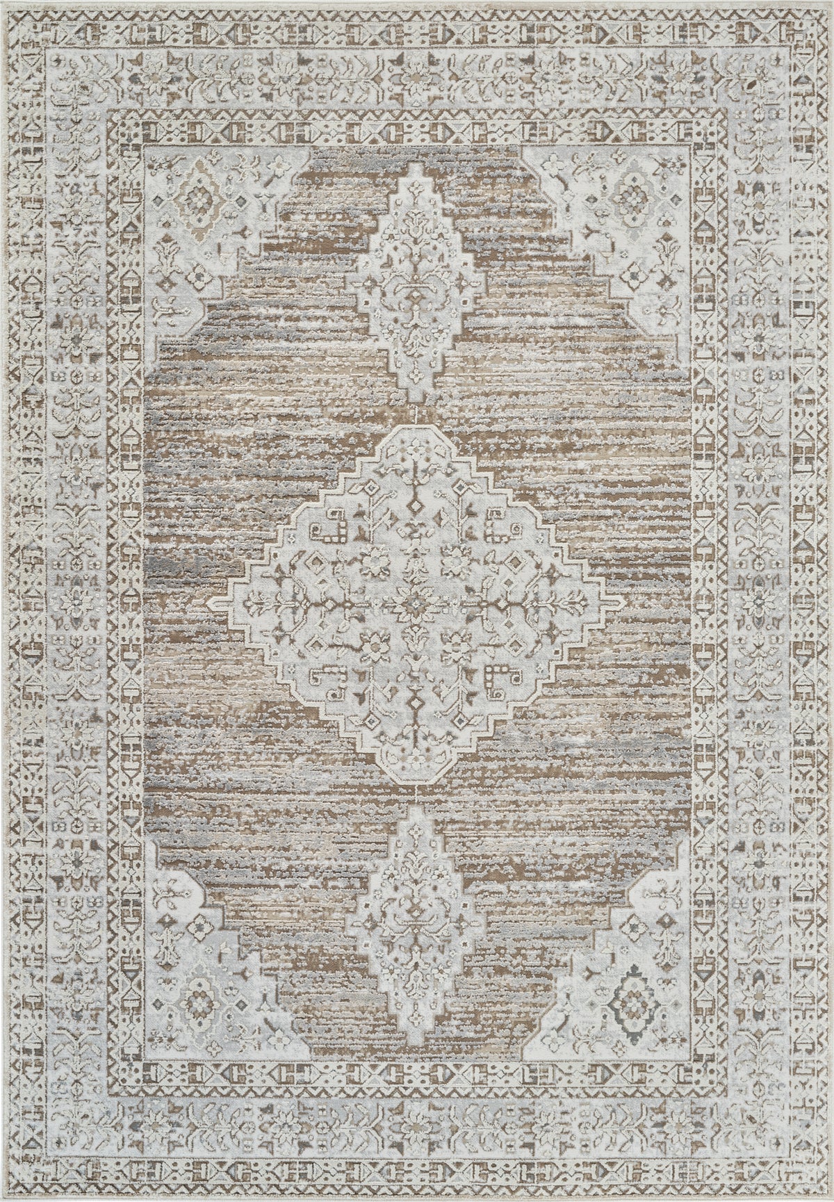 Tapis Anara classique à médaillon traditionnel beige et marron