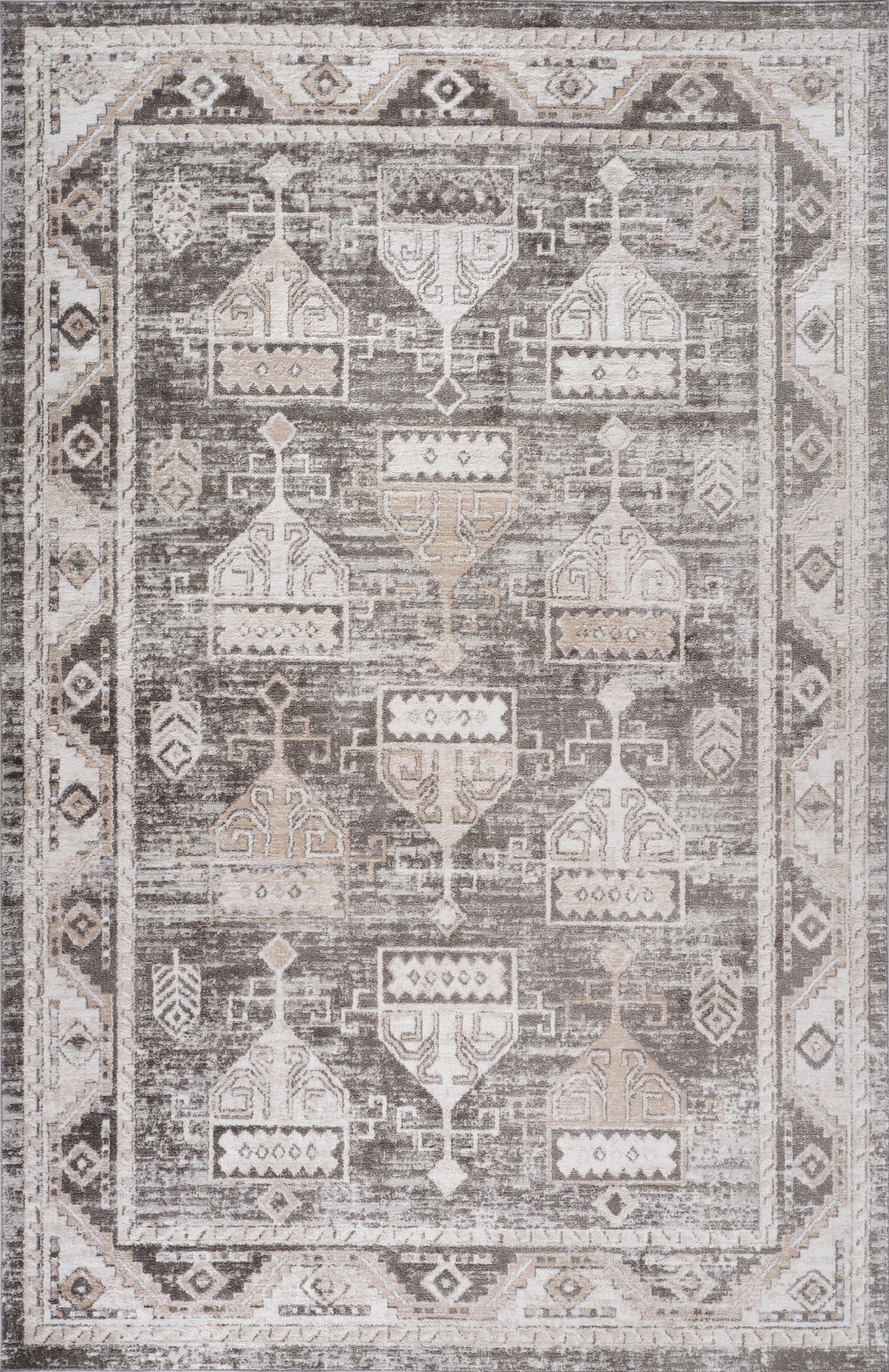 Alfombra Cadence Vintage marrón desgastada