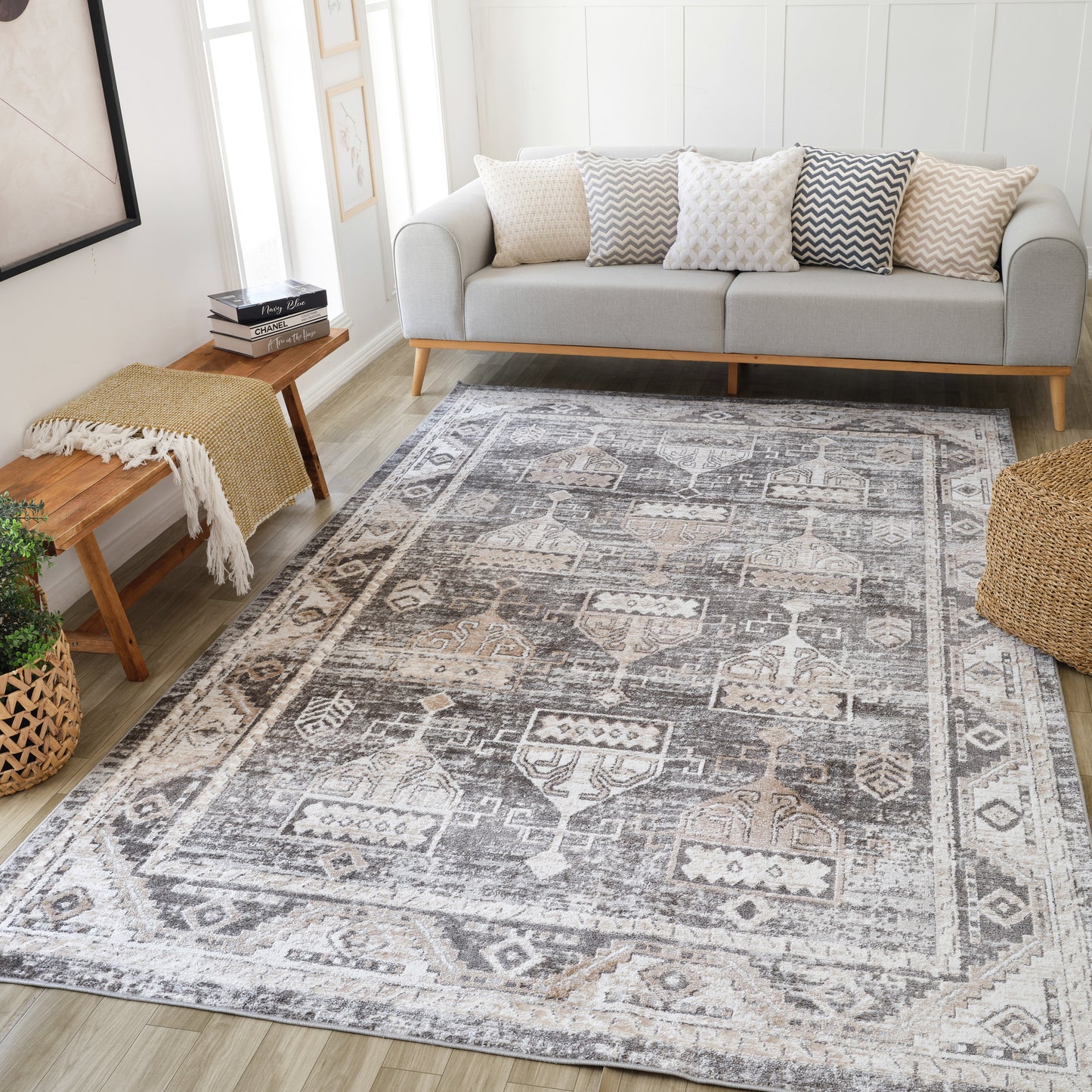 Alfombra Cadence Vintage marrón desgastada