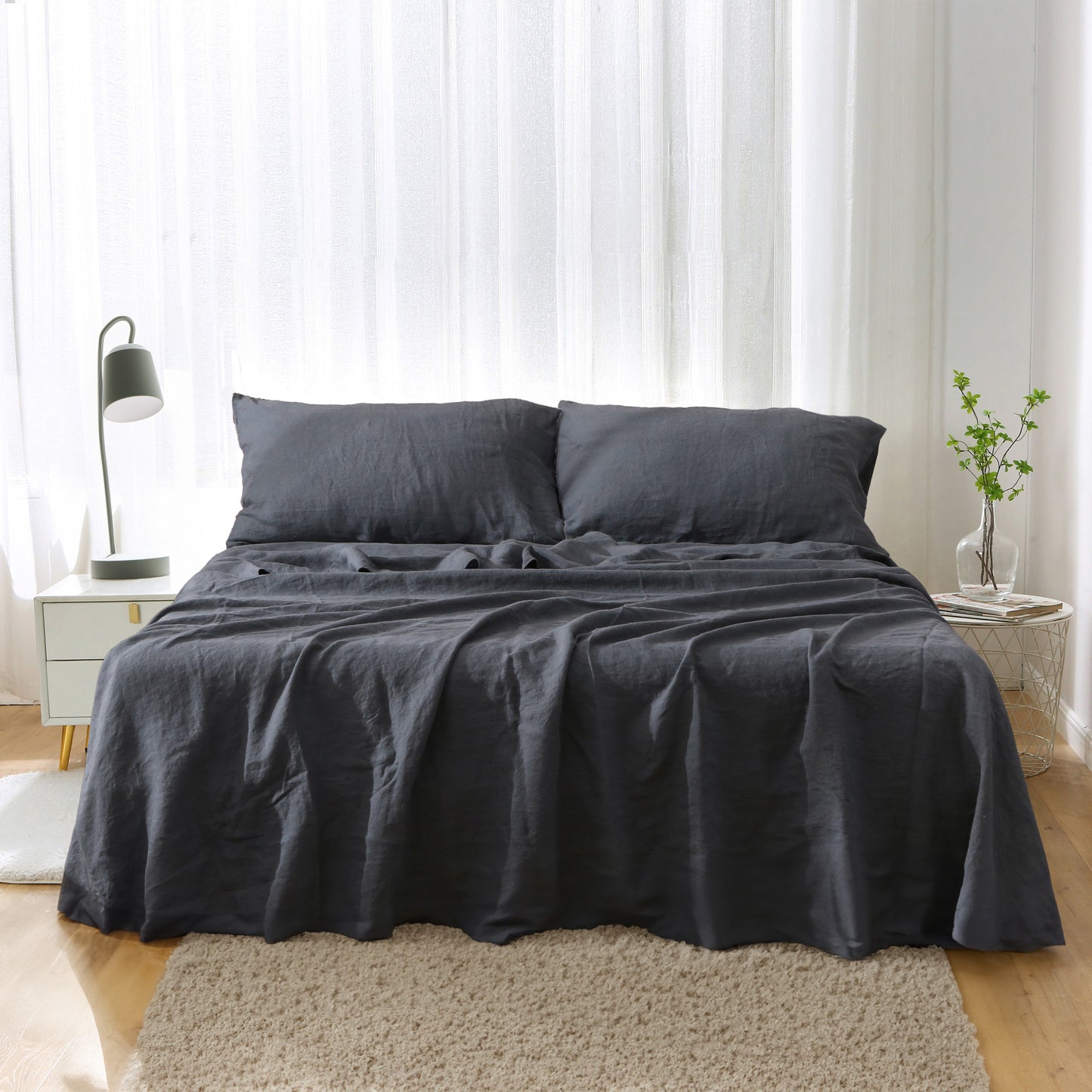 Rug Branch French Linen Charcoal Grey Sheet Set