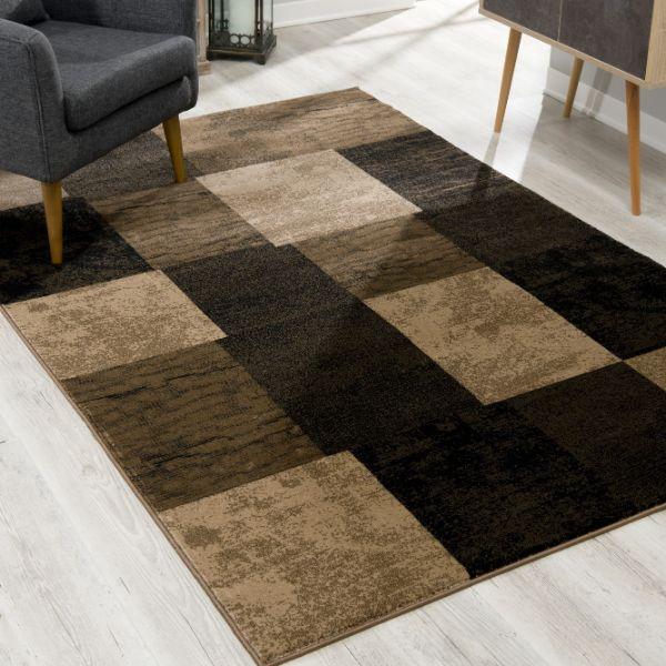 Tapis marron à carreaux géométriques Montage