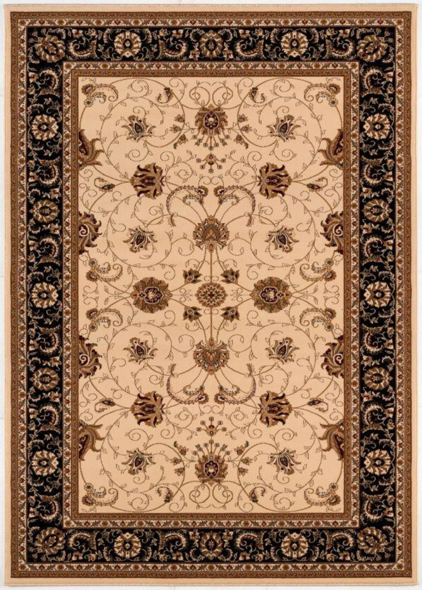 Tapis persan traditionnel beige majestueux