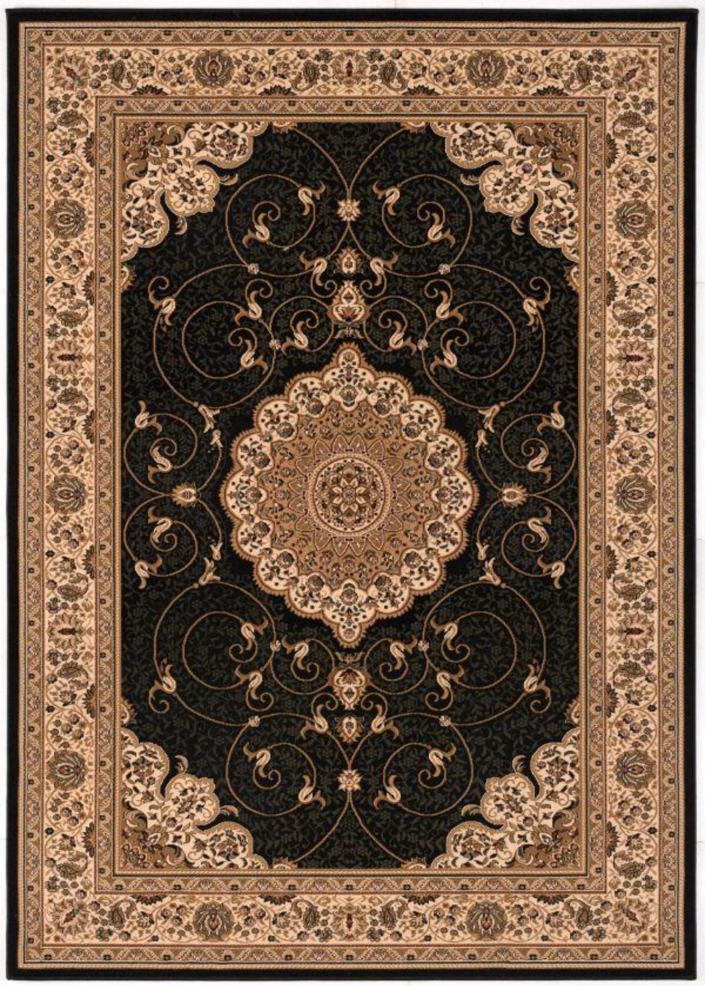Majestuosa alfombra tradicional persa negra