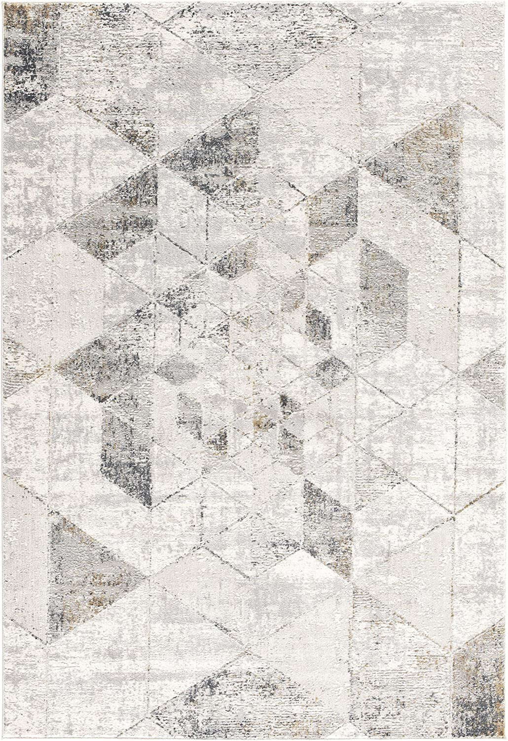 Alfombra de interior geométrica contemporánea Zuni gris y crema