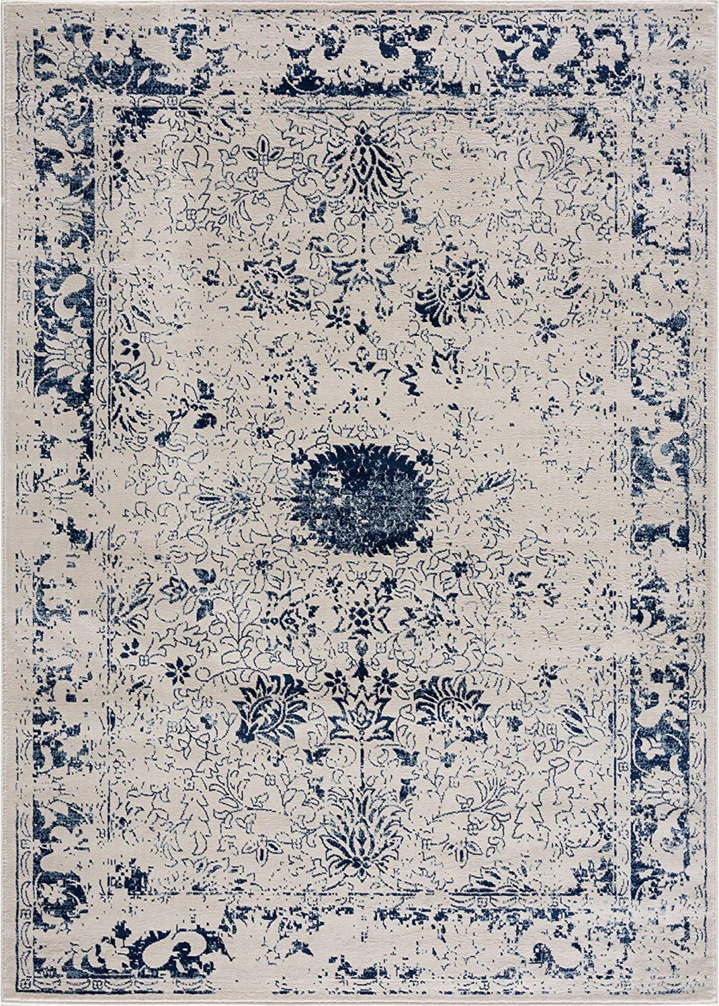 Tapis bleu contemporain transitionnel Havana