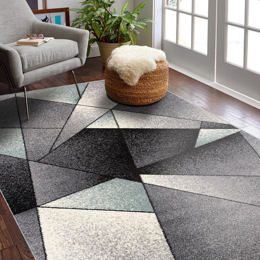 Nova Geometric Contemporary Grey Rug