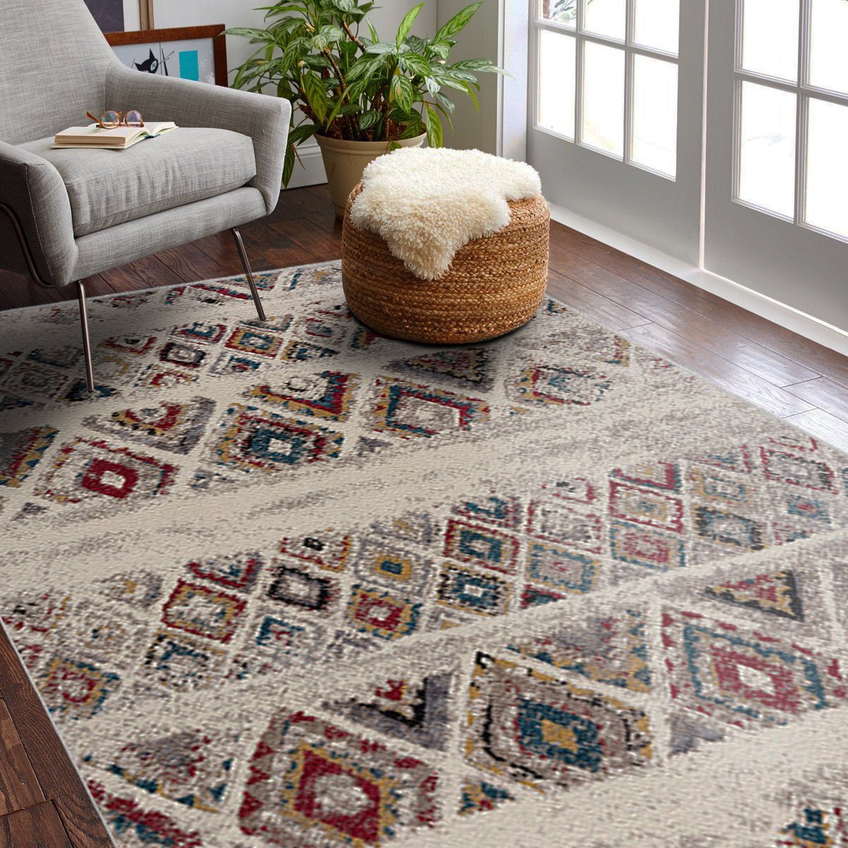 Alfombra contemporánea Nova Boho color crema