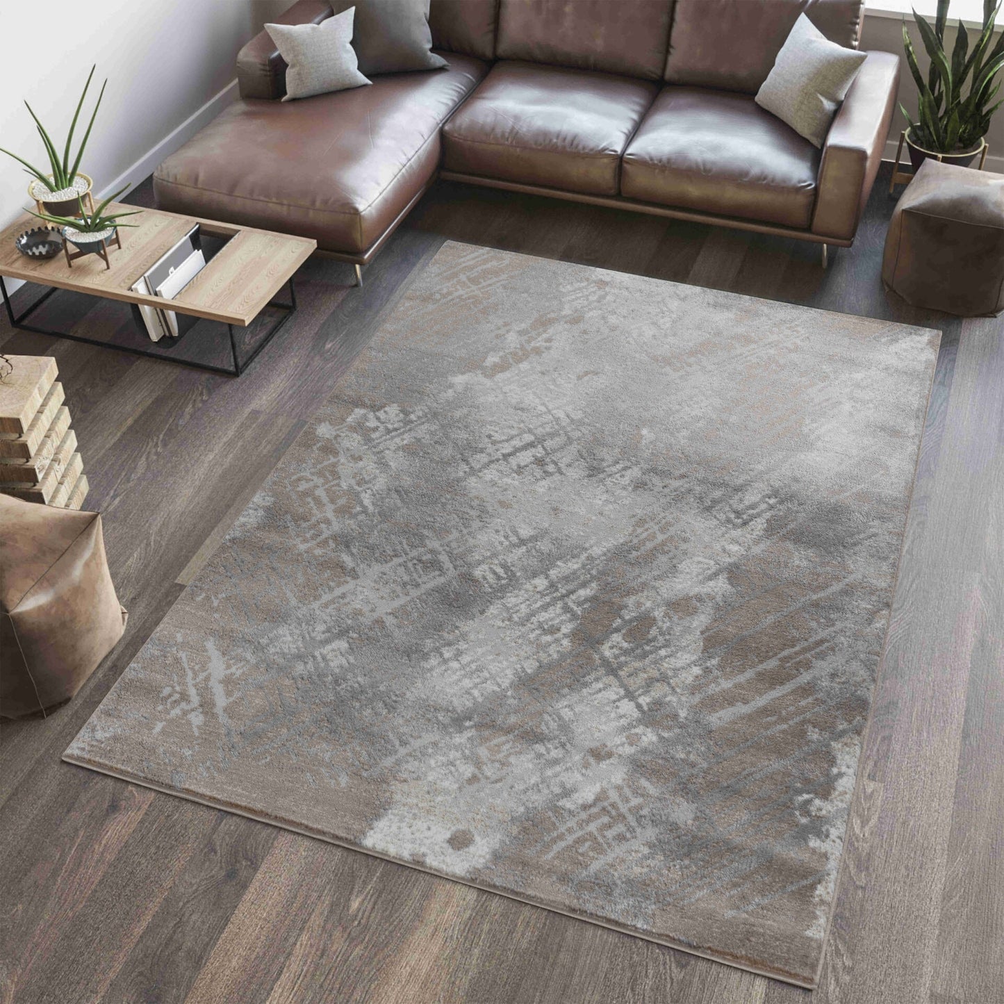 Tapis marron abstrait contemporain Sakarya