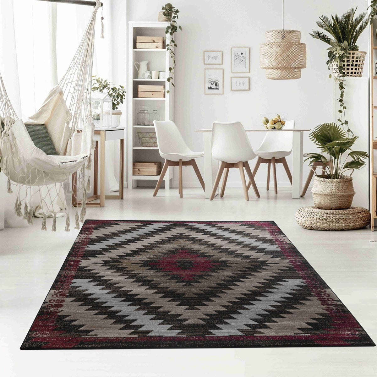 Modern Boho Geometric Brown Red Indoor Area Rug Branch