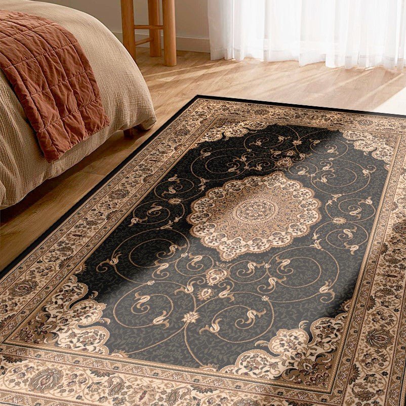 Majestuosa alfombra tradicional persa negra