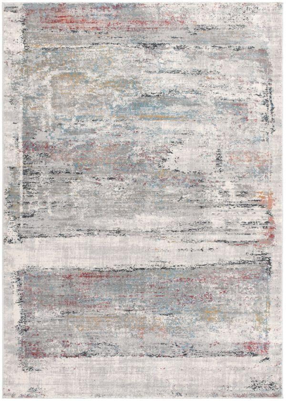Esker Distressed Abstract Comtemporary Grey and Red Indoor Rug
