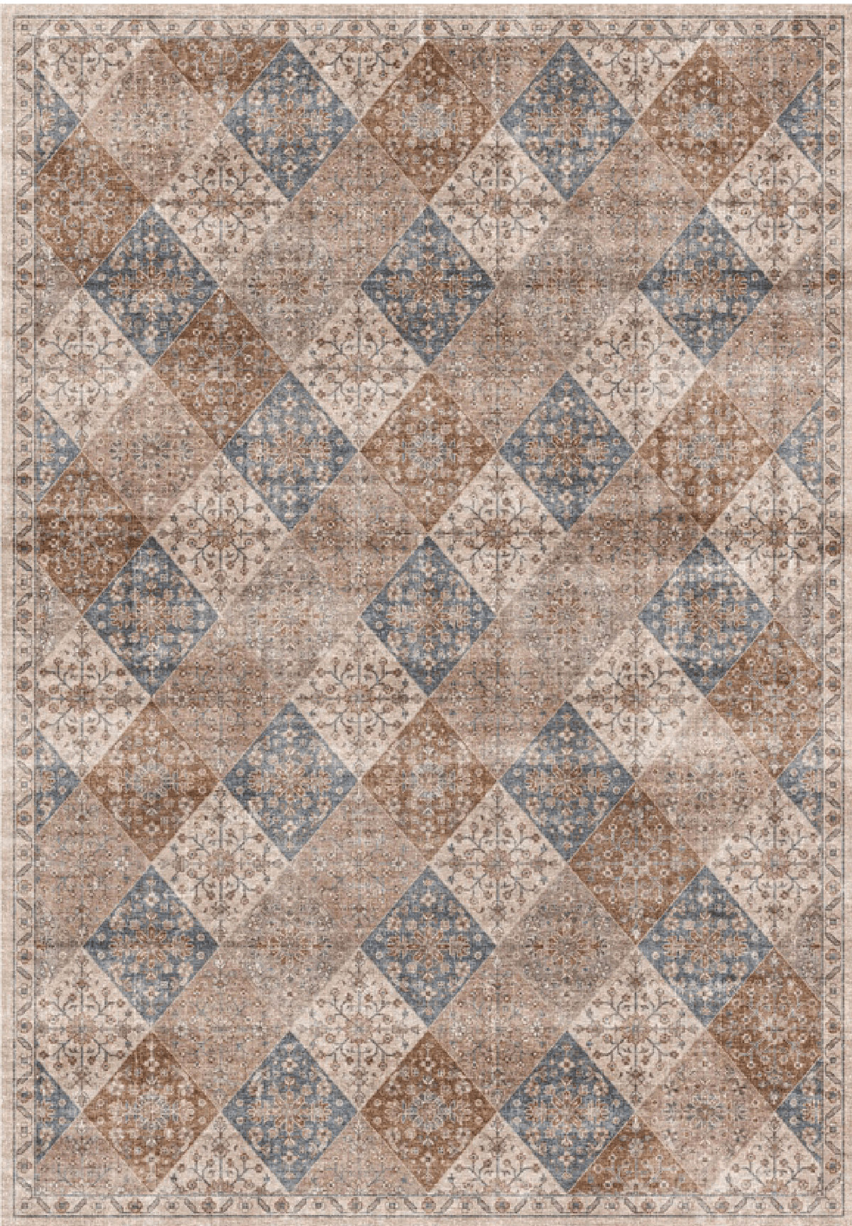 Alfombra Anika Patchwork Tradicional Marrón y Crema para Interiores