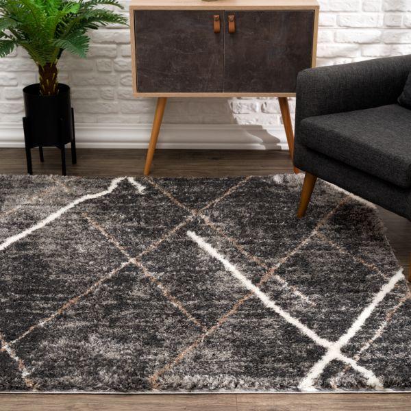 Retro Collection Modern Geometric Area Rug and Doormat, Grey