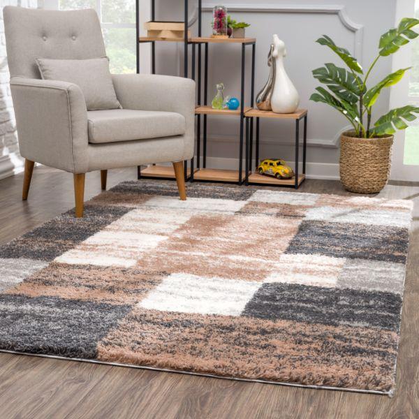 Retro Collection Modern Geometric Area Rug and Doormat, Beige