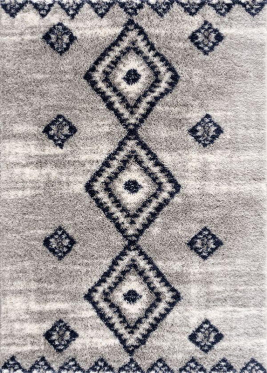 Alfombra retro marroquí de pelo largo gris