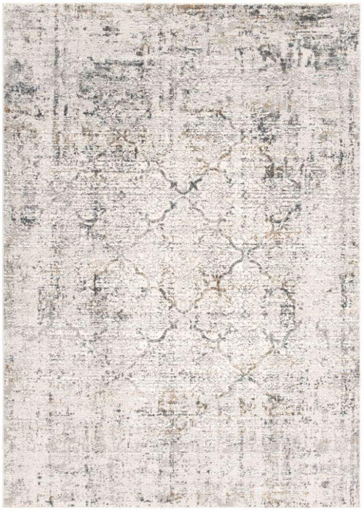 Tapis Mirelle vieilli à treillis contemporain gris et crème