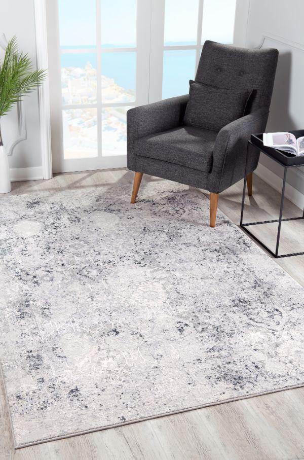 Mirage Collection Modern Damask Area Rug, Cream Grey