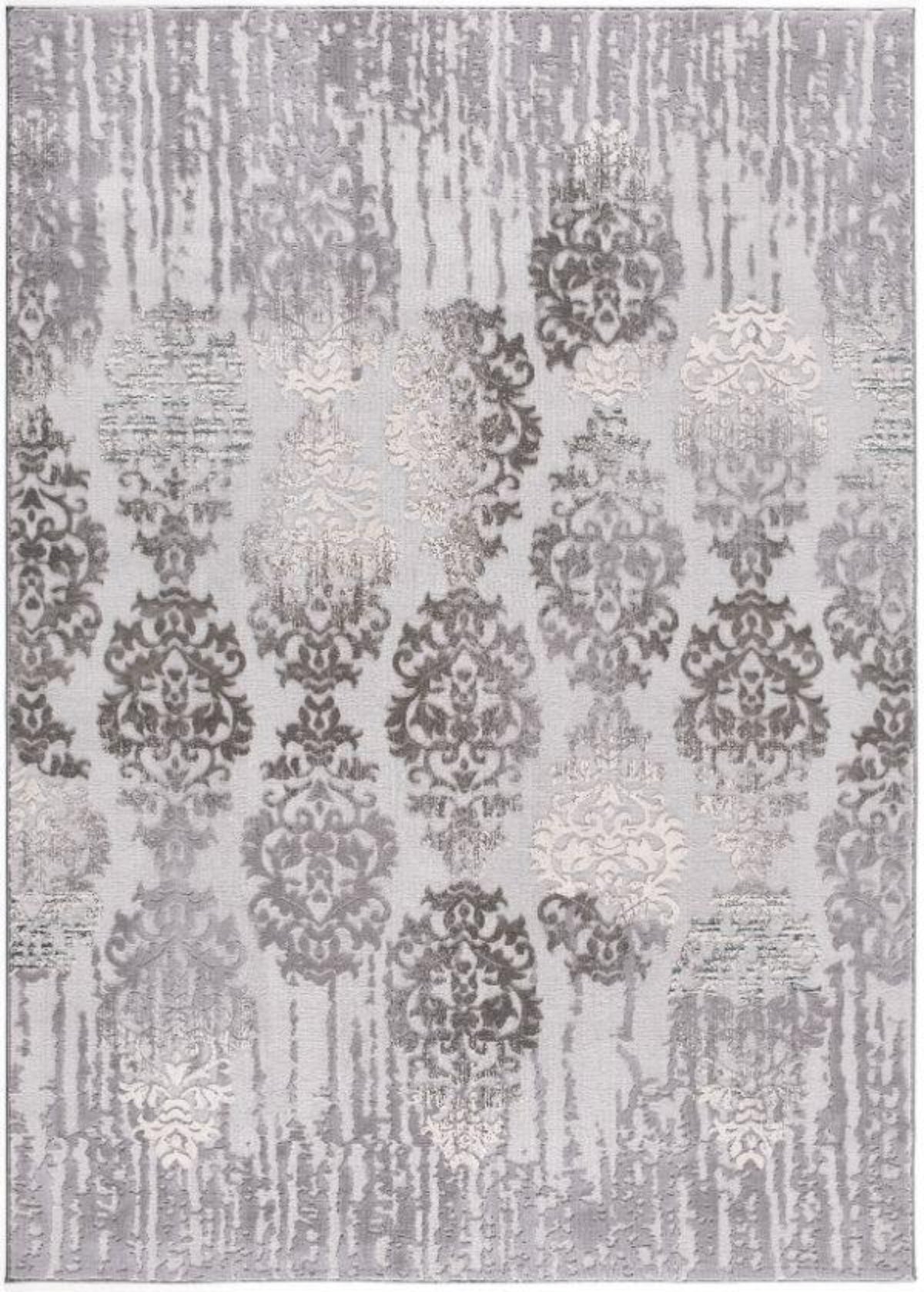 Ravenna Distressed Damask Transitional Grey and Beige Indoor Rug