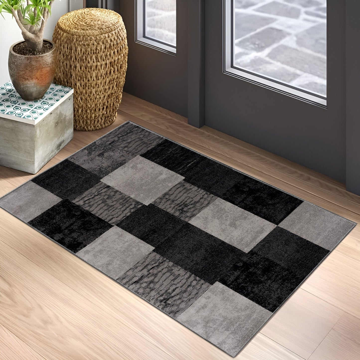 Montage Geometric Checkered Grey Rug