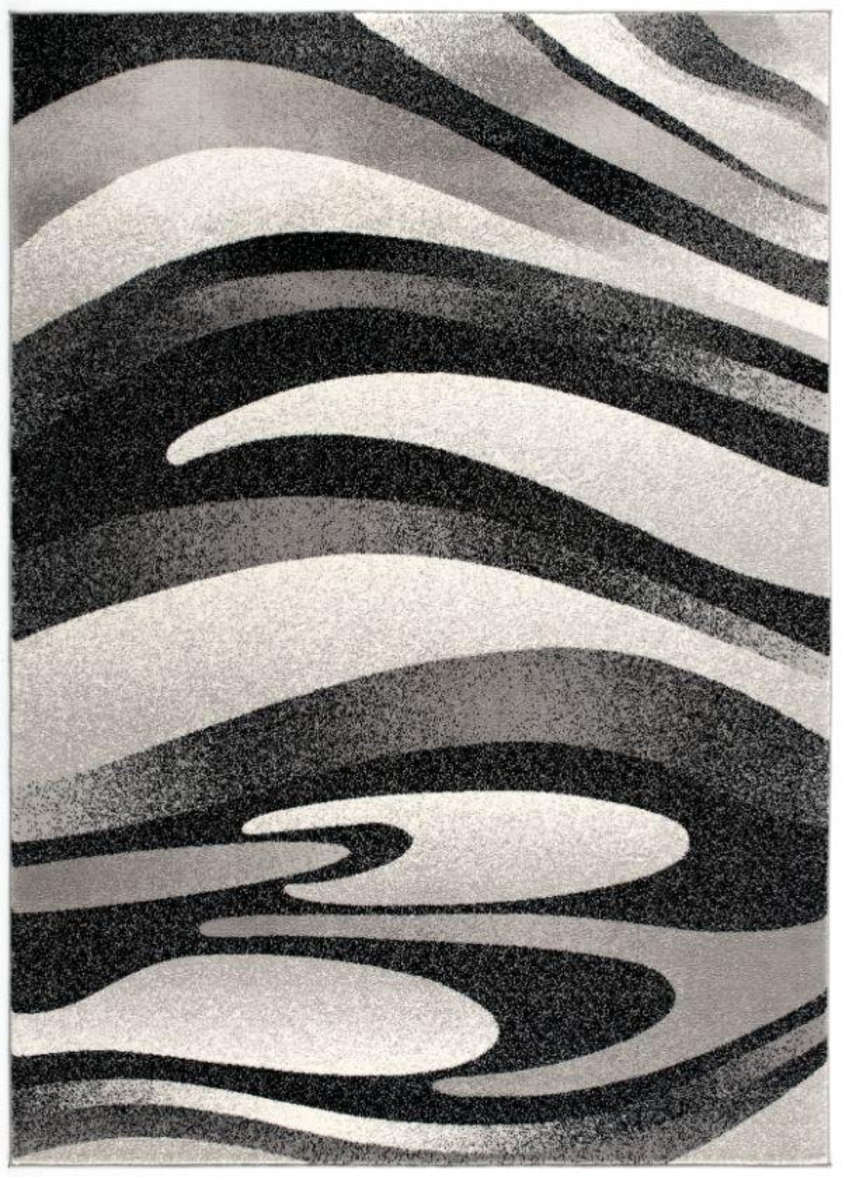 Mizuho Abstract Wave Contemporary Black and Grey Indoor Rug