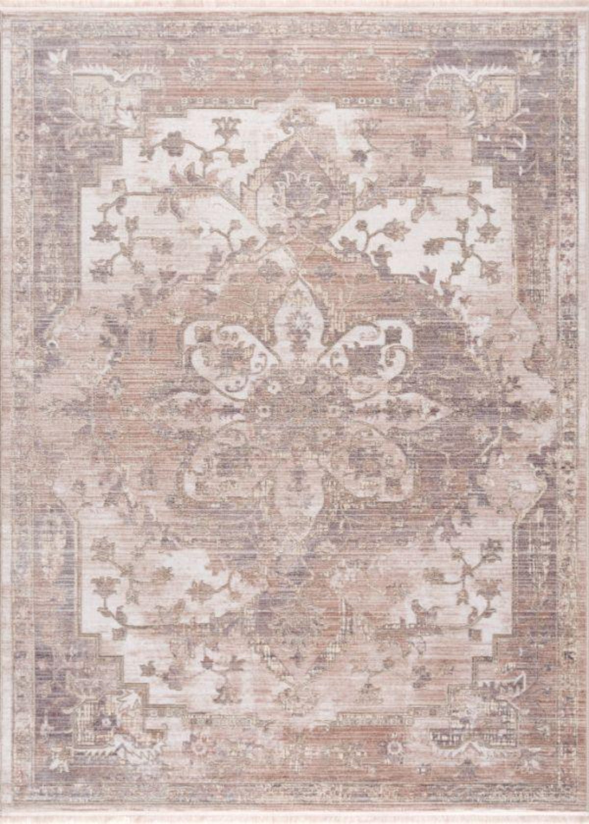 Alfombra de interior transicional Padova con medallón floral, beige y marrón
