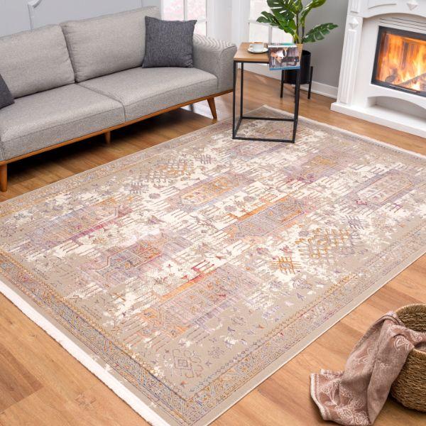 Alfombra de transición para interiores estilo bohemio del suroeste, color beige