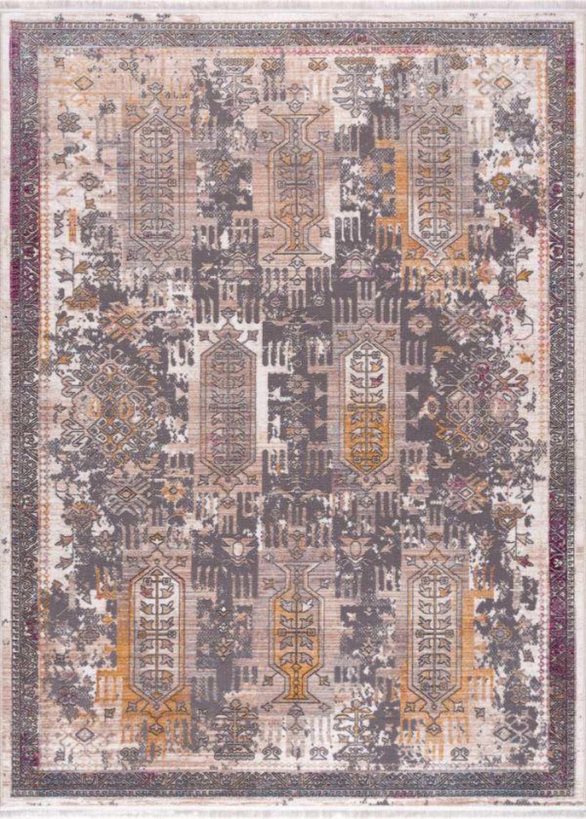 Paletta Distressed Medallion Transitional Grey and Beige Indoor Rug