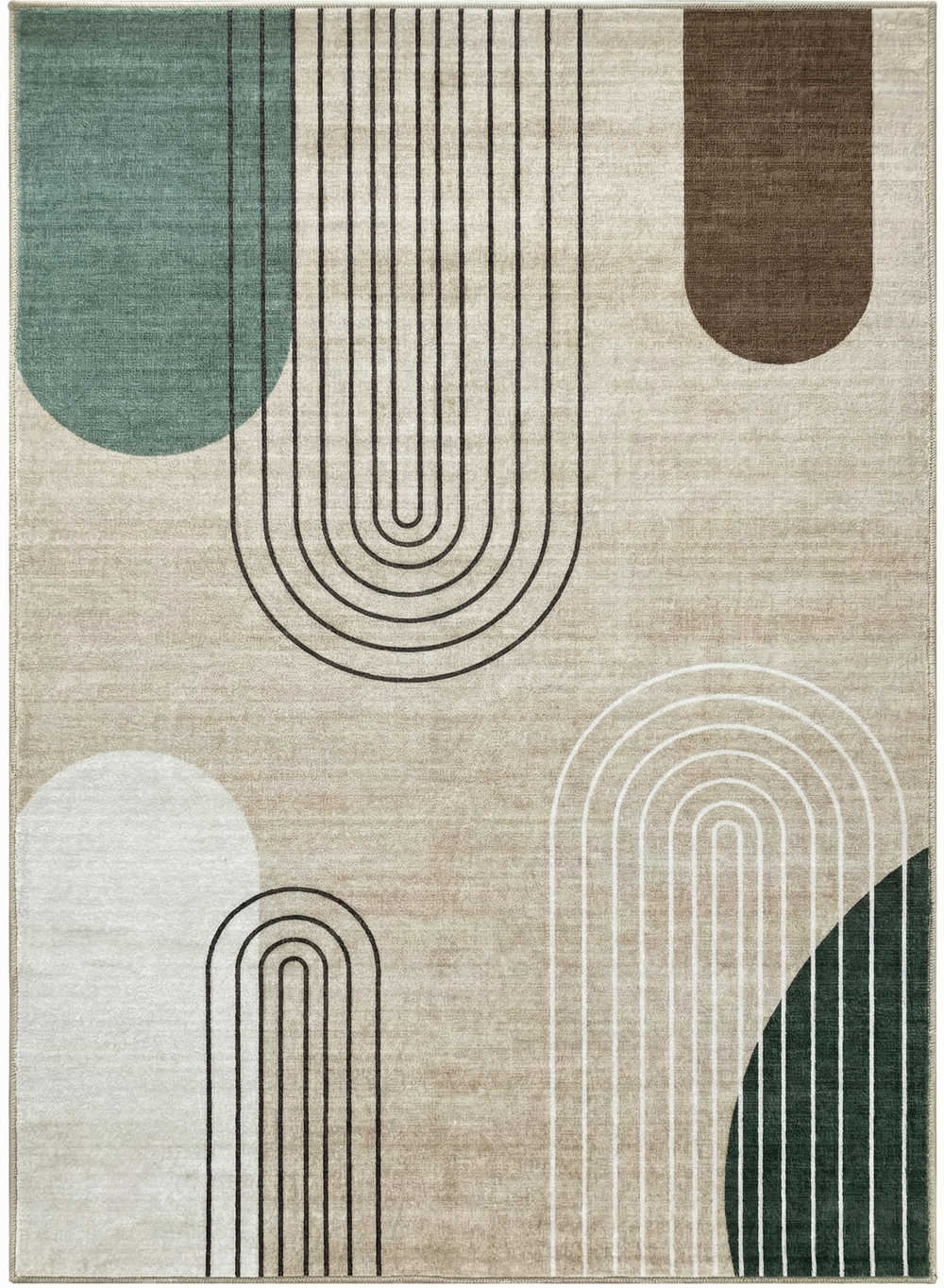Arlo Abstract Mid-Century Modern Beige and Green Indoor Rug