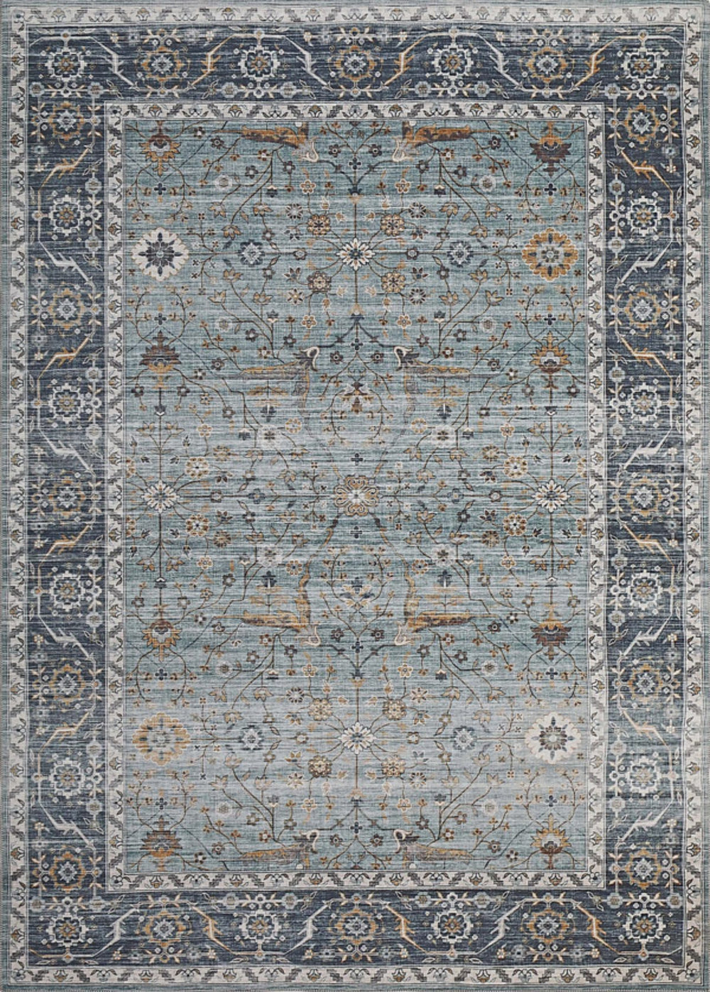 Samya Classic Floral Transitional Blue and Brown Indoor Rug